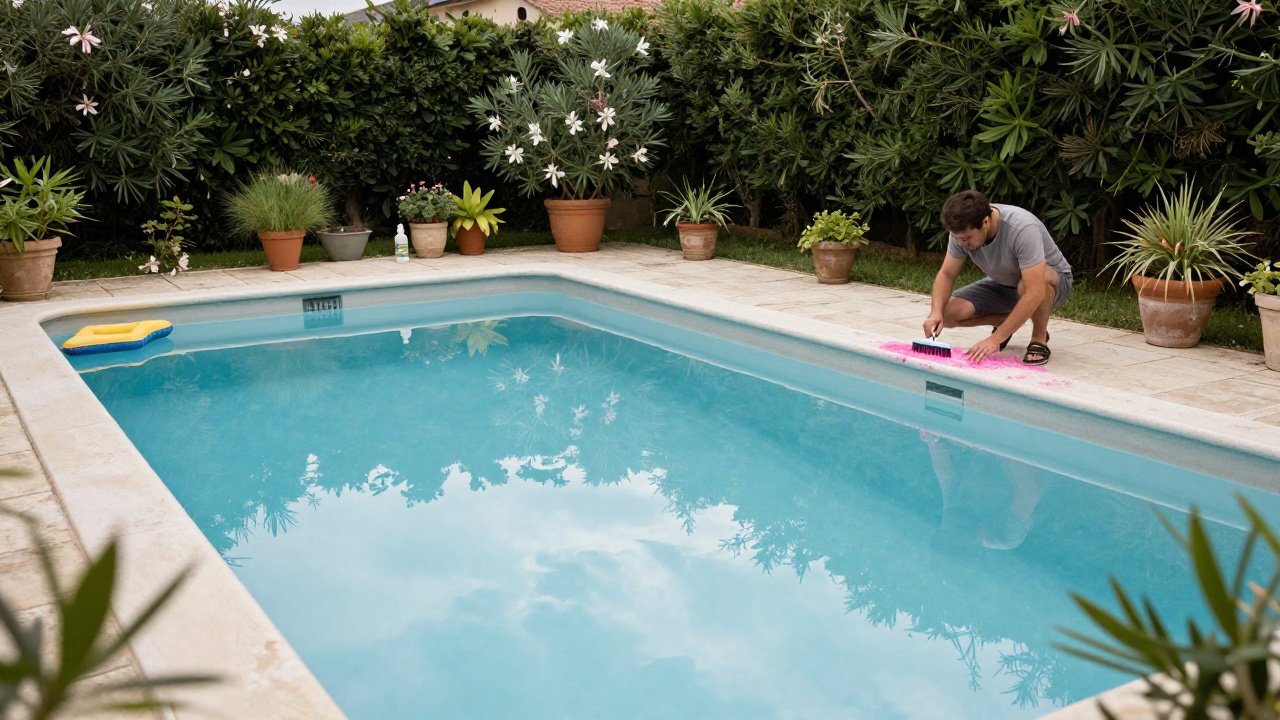 Algue rose piscine dangereux montrant un biofilm nuisible à l'eau