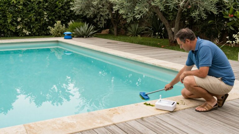 Eau de piscine trouble et verte avec une apparence trouble et verdâtre