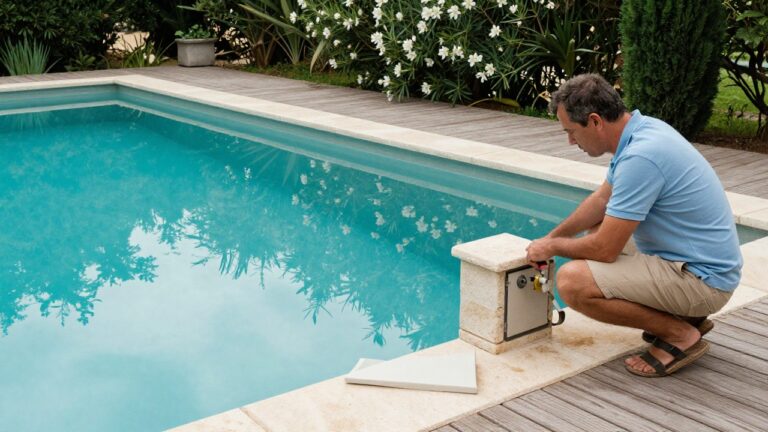 Vue détaillée de la position de la vanne de la bonde de fond dans une piscine
